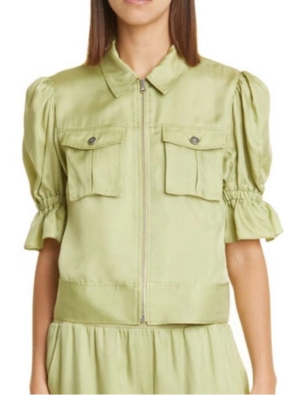 CINQ A SEPT holly ruffle sleeve jacket in green tea Size. XS